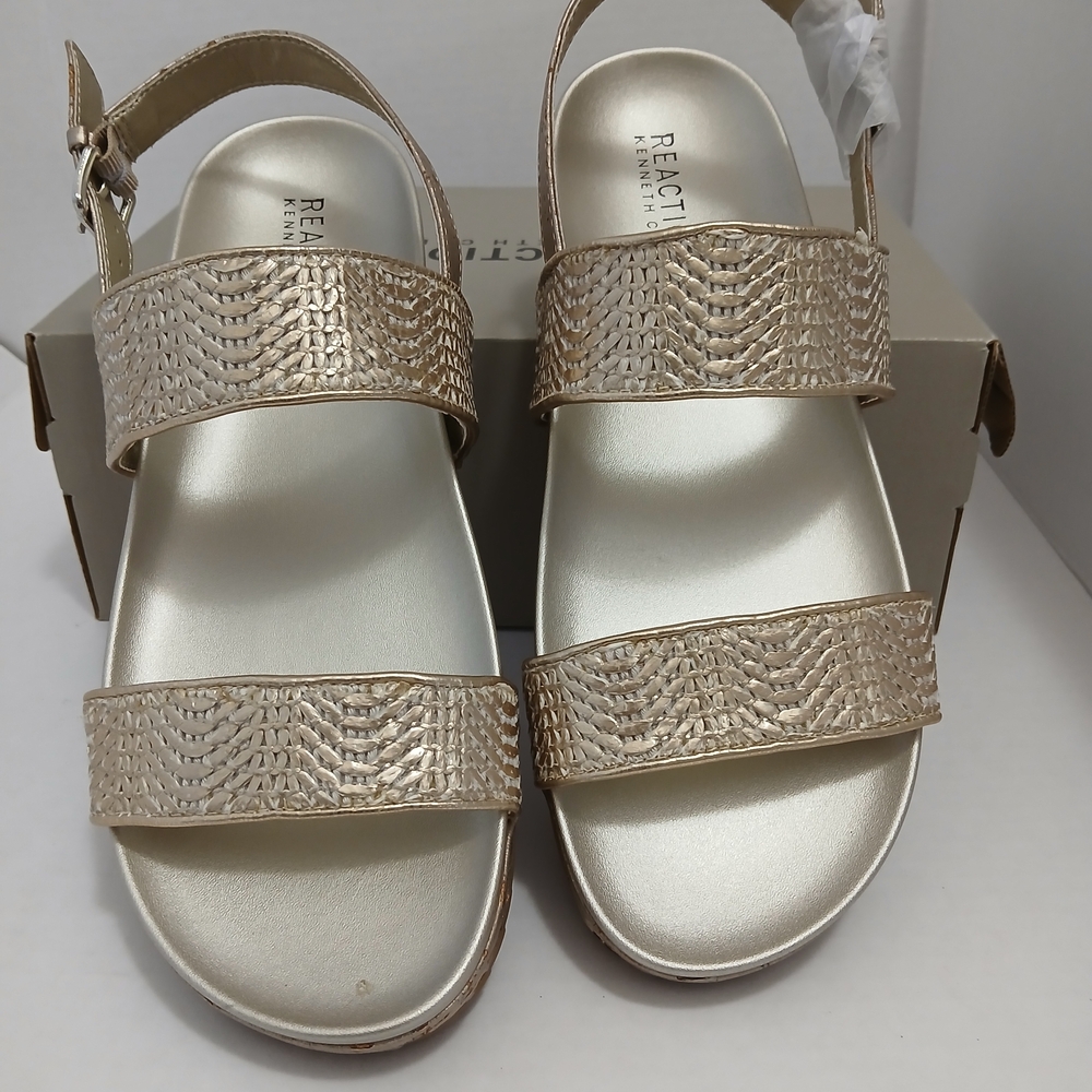 Kenneth Cole Metallic Gold Woven-Strap Platform Sandals Size 8.5 Med New $40 - Picture 5 of 8